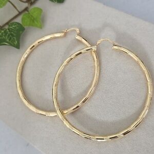 2 3/4" Gold Filled Diamond Cut Design Hoop Earrings